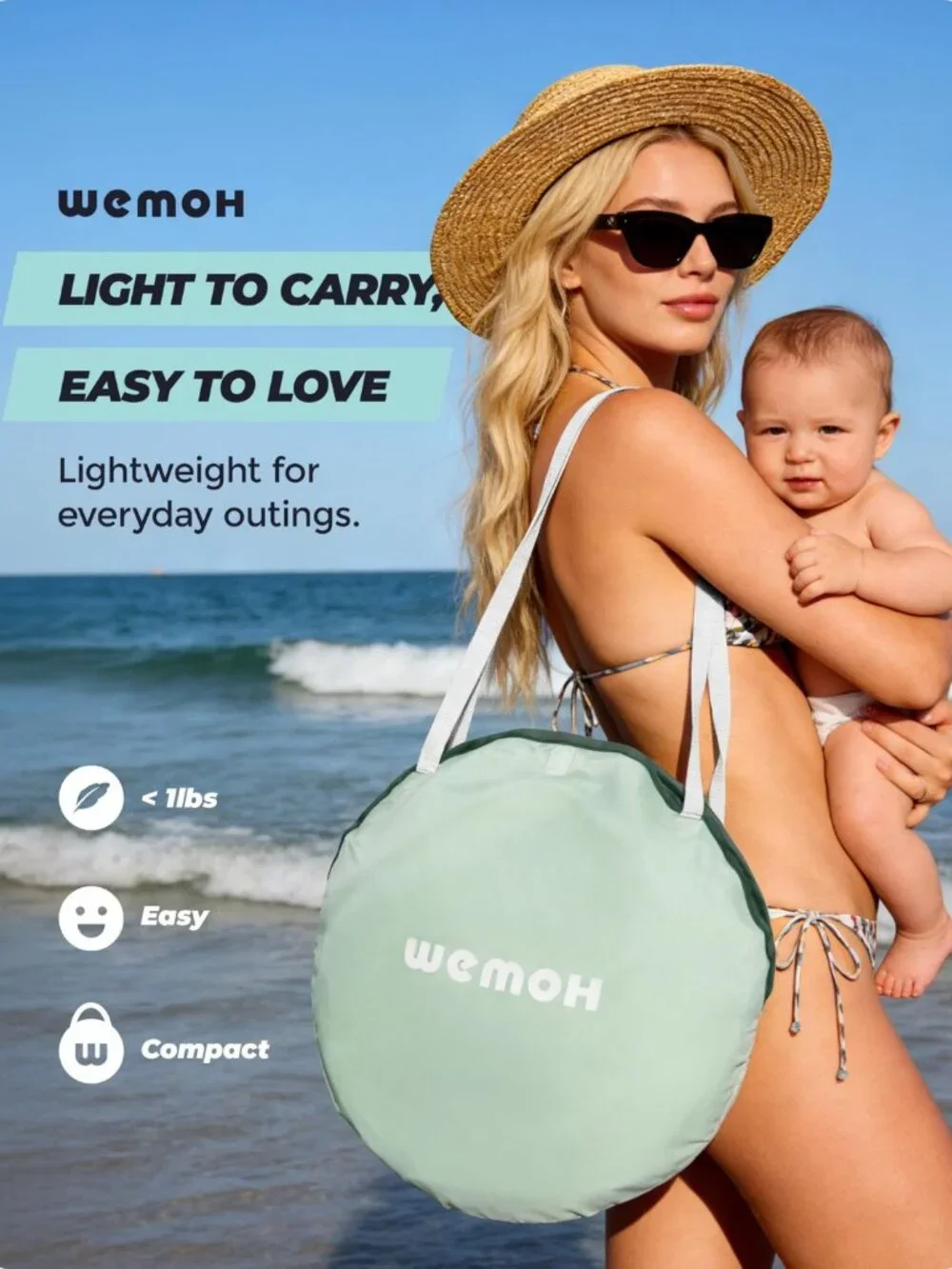 Baby Beach Tent Pop Up Mint Green UPF 50+ Portable Sun Shade Shelter